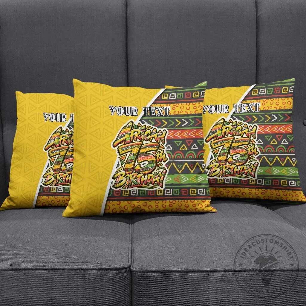 Personalized African 75th Birthday Pillow Cover with Tribal Geometric Heritage Pattern 9 Personalized African 75th Birthday Pillow Cover with Tribal Geometric Heritage Pattern
