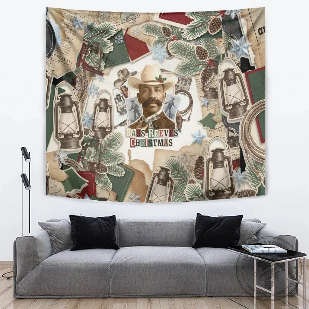 Bass Reeves Christmas Old West Marshal Frontier Collage Vintage Wall Tapestry