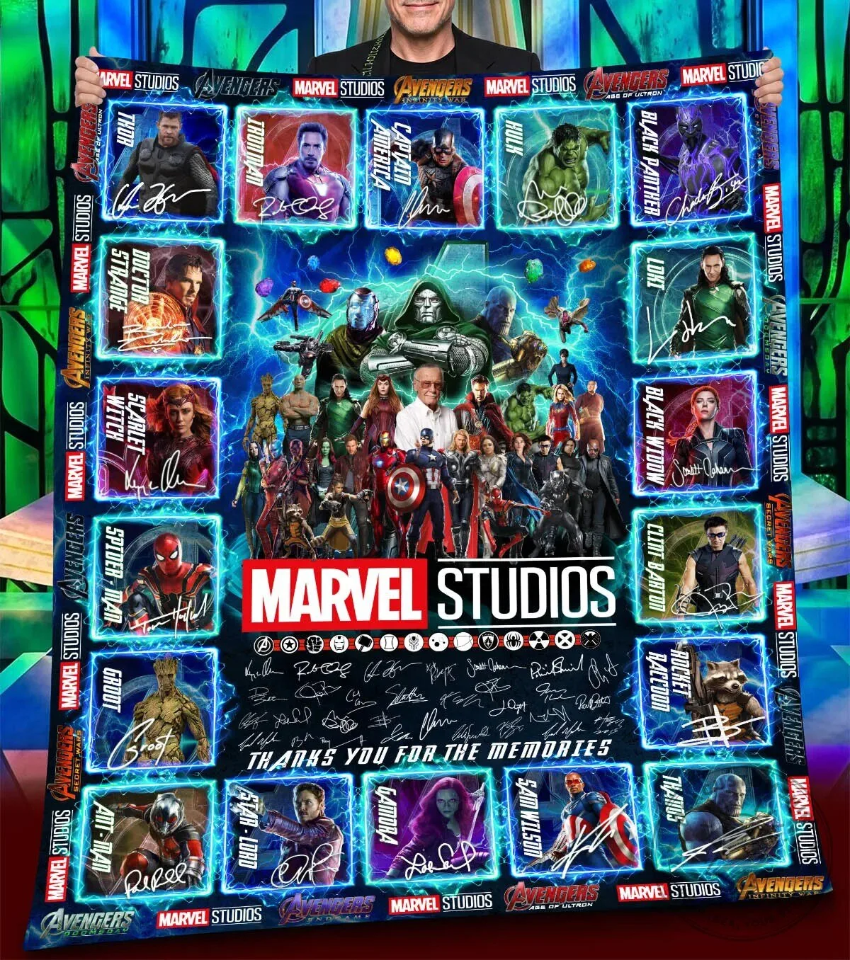 Marvel Studios Avengers Characters Signatures Thanks For The Memories Blanket