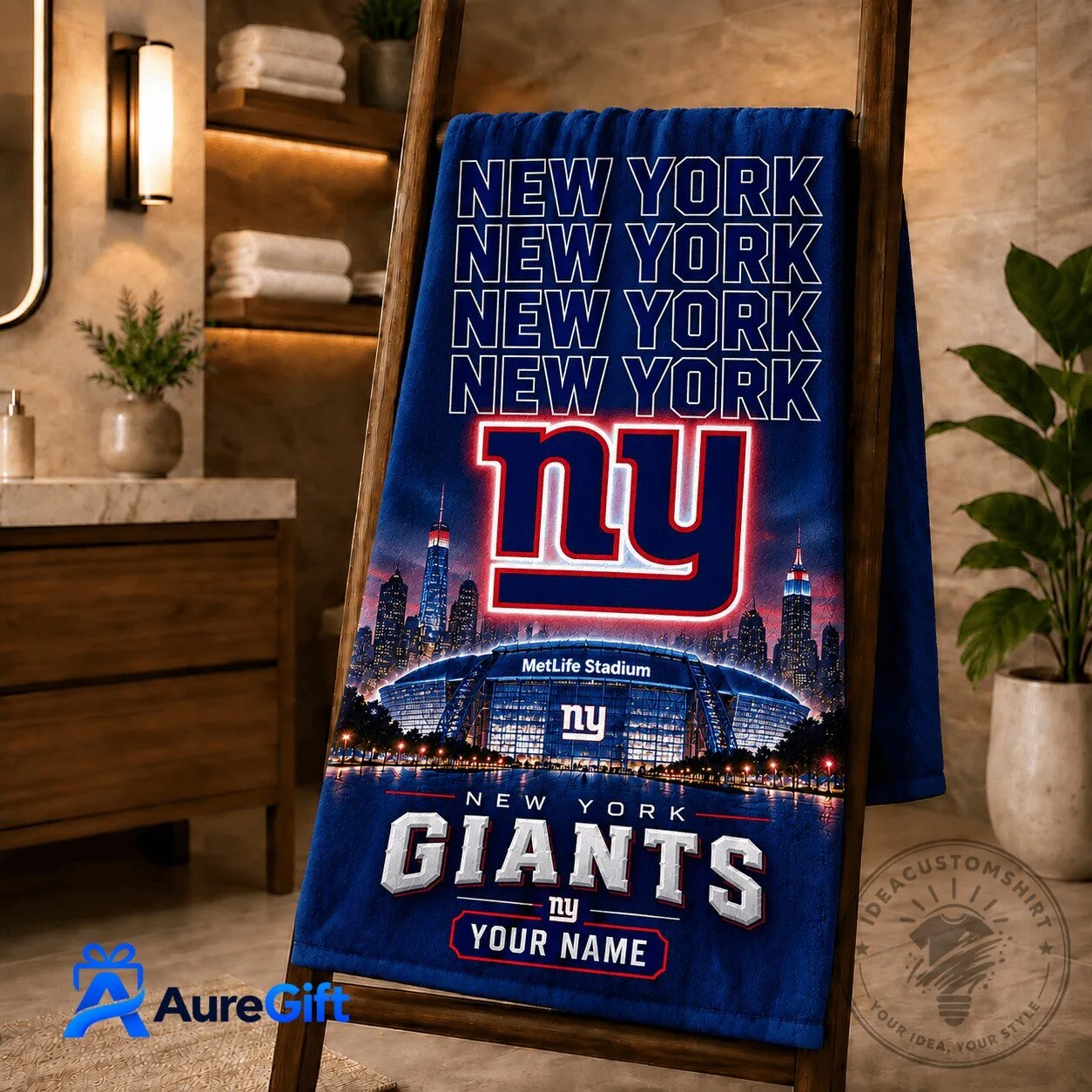 Personalized Bath Towel for New York Giants NFL Football Team Fans