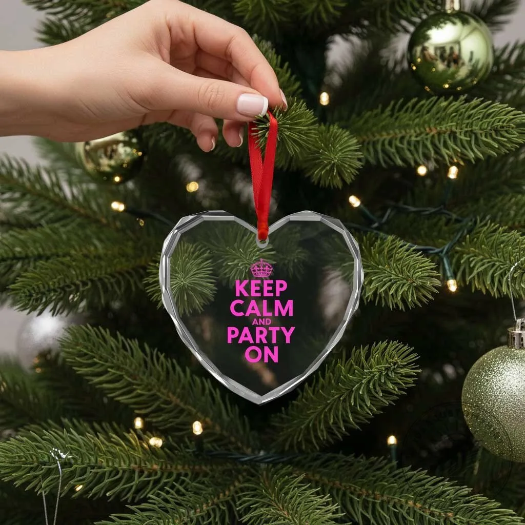 Keep Calm And Party On Pink Crown Heart Crystal Glass Ornament 12 Keep Calm And Party On Pink Crown Heart Crystal Glass Ornament