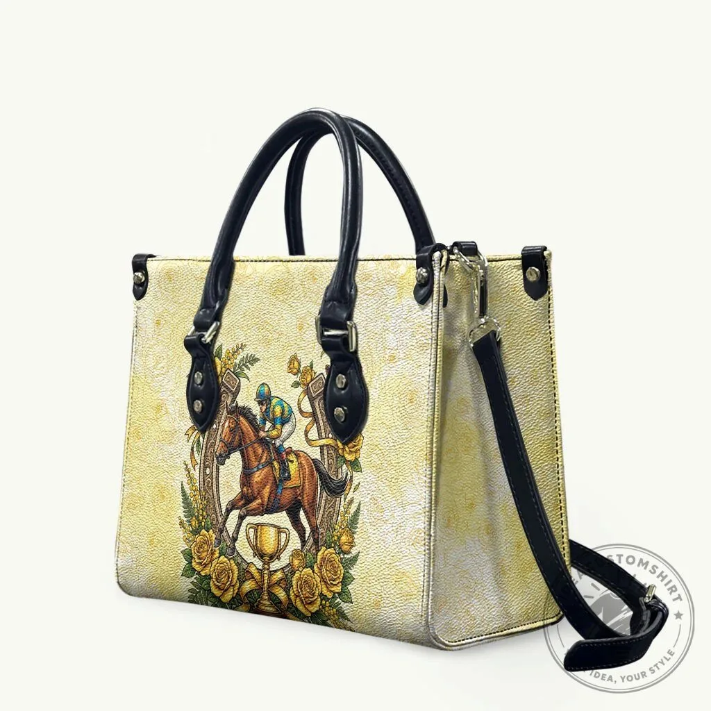 Melbourne Horse Race Leather Handbag with Australian Floral Horseshoe Yellow Rose Design