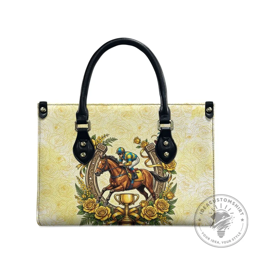 Melbourne Horse Race Leather Handbag with Australian Floral Horseshoe Yellow Rose Design 11 Melbourne Horse Race Leather Handbag with Australian Floral Horseshoe Yellow Rose Design
