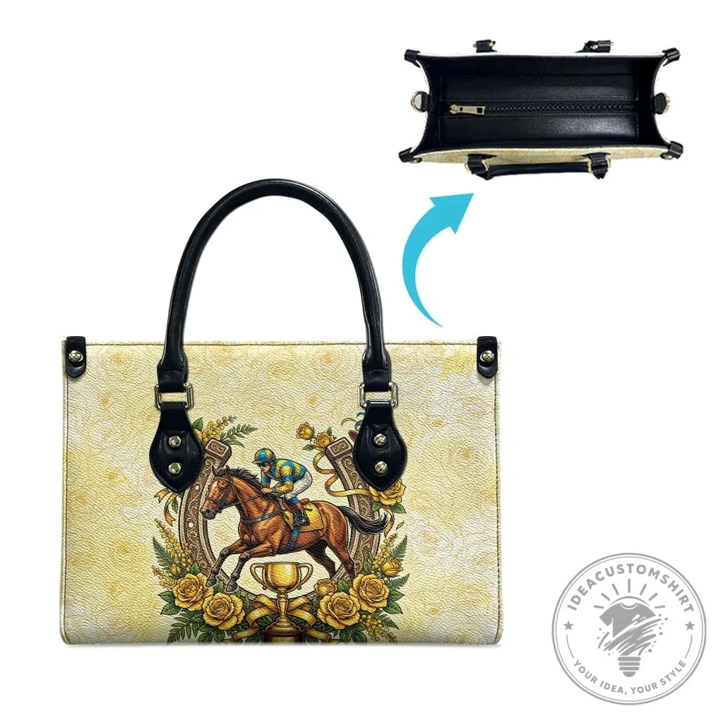 Melbourne Horse Race Leather Handbag with Australian Floral Horseshoe Yellow Rose Design 12 Melbourne Horse Race Leather Handbag with Australian Floral Horseshoe Yellow Rose Design