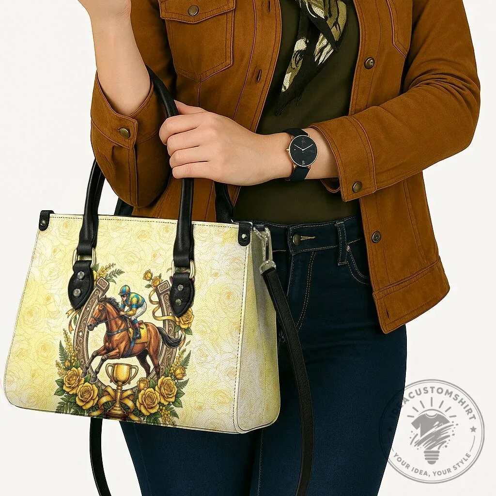 Melbourne Horse Race Leather Handbag with Australian Floral Horseshoe Yellow Rose Design 14 Melbourne Horse Race Leather Handbag with Australian Floral Horseshoe Yellow Rose Design