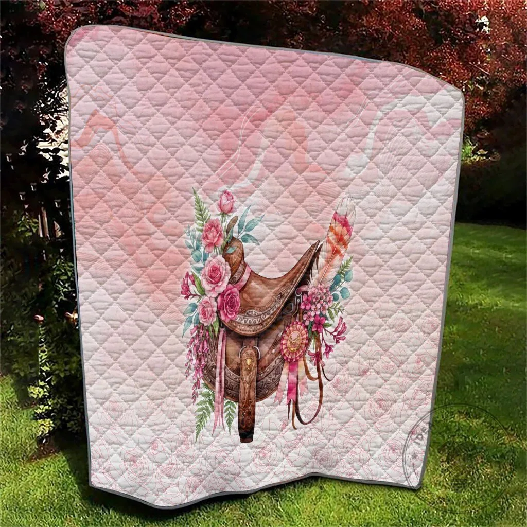 Pink Horse Saddle Floral Quilted Blanket with Roses and Waxflower Design 12 Pink Horse Saddle Floral Quilted Blanket with Roses and Waxflower Design