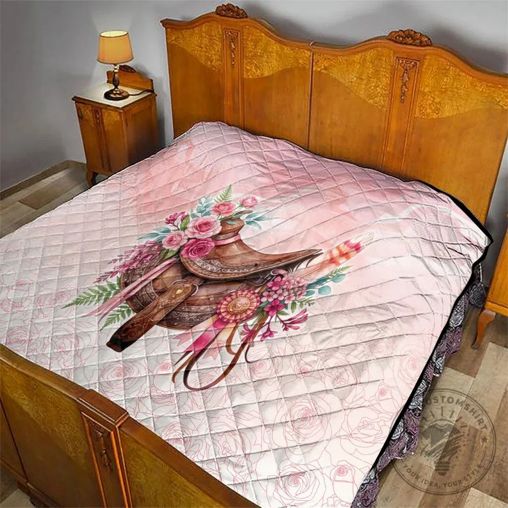 Pink Horse Saddle Floral Quilted Blanket with Roses and Waxflower Design 13 Pink Horse Saddle Floral Quilted Blanket with Roses and Waxflower Design