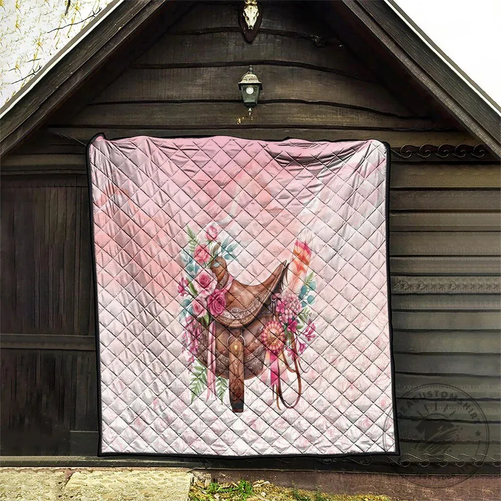 Pink Horse Saddle Floral Quilted Blanket with Roses and Waxflower Design 14 Pink Horse Saddle Floral Quilted Blanket with Roses and Waxflower Design