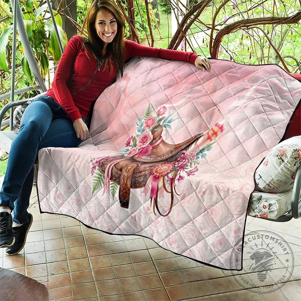 Pink Horse Saddle Floral Quilted Blanket with Roses and Waxflower Design 15 Pink Horse Saddle Floral Quilted Blanket with Roses and Waxflower Design