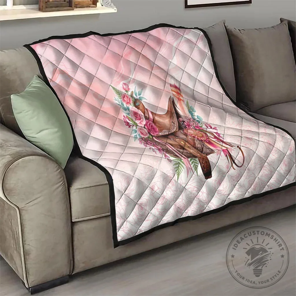 Pink Horse Saddle Floral Quilted Blanket with Roses and Waxflower Design 16 Pink Horse Saddle Floral Quilted Blanket with Roses and Waxflower Design