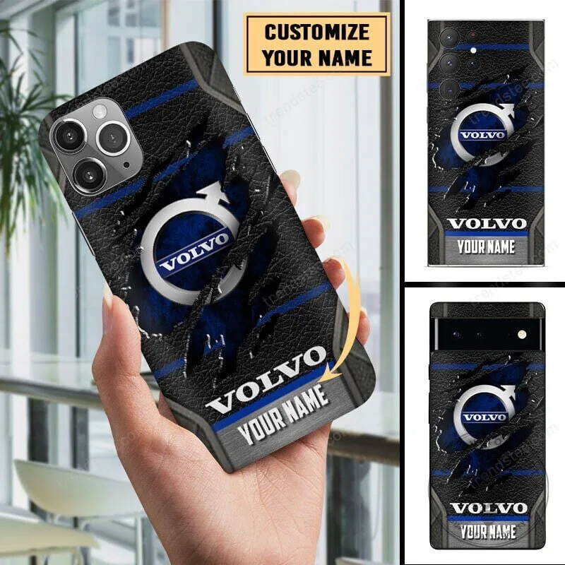 Volvo Car Logo Custom Name Black Blue Stripe Design Phone Case 1 Volvo Car Logo Custom Name Black Blue Stripe Design Phone Case