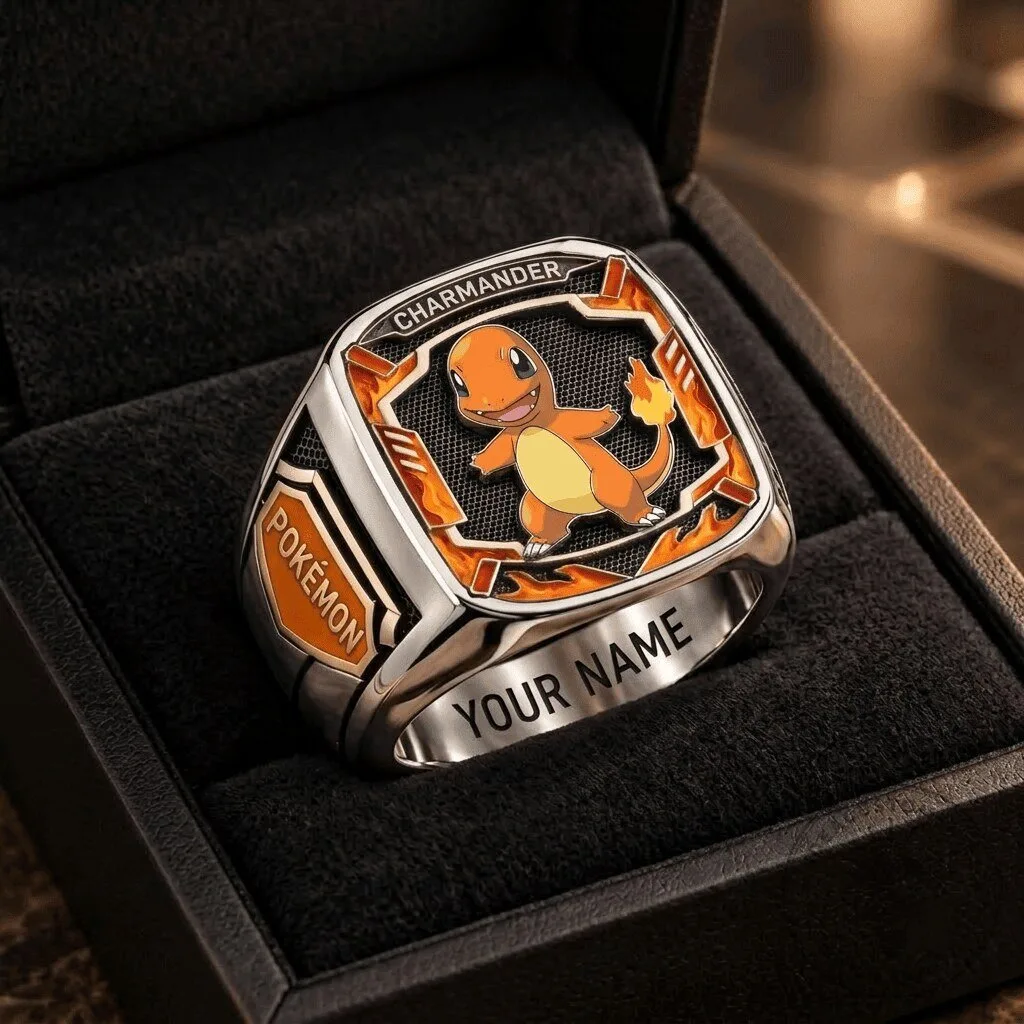 Pokemon Charmander Custom Engraved Stainless Steel Fan Ring