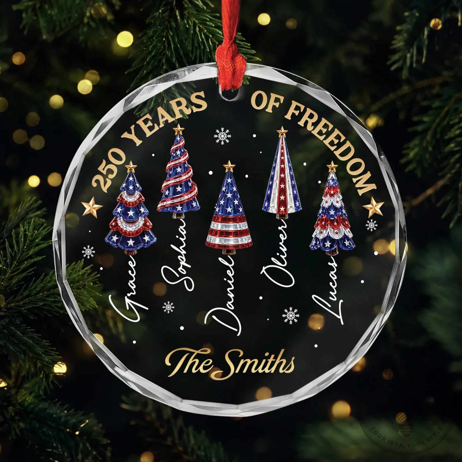 250 Years Of Freedom Personalized Family Christmas Tree Glass Ornament 9 250 Years Of Freedom Personalized Family Christmas Tree Glass Ornament