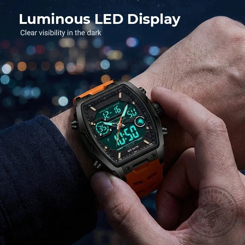 Men's Dual Display Sports Watch with Luminous Dial and Orange Strap 21 Men