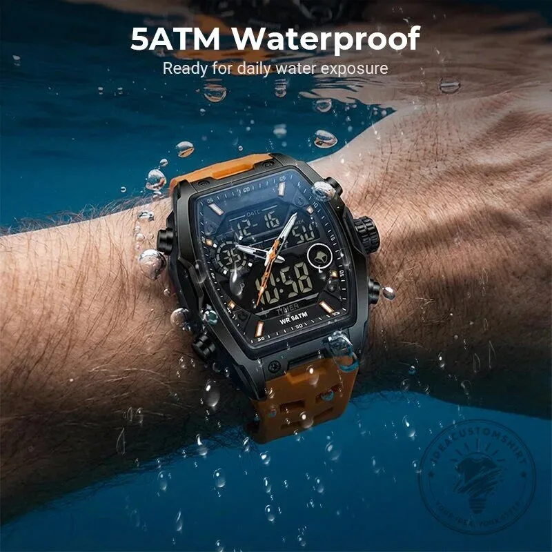 Men's Dual Display Sports Watch with Luminous Dial and Orange Strap 22 Men
