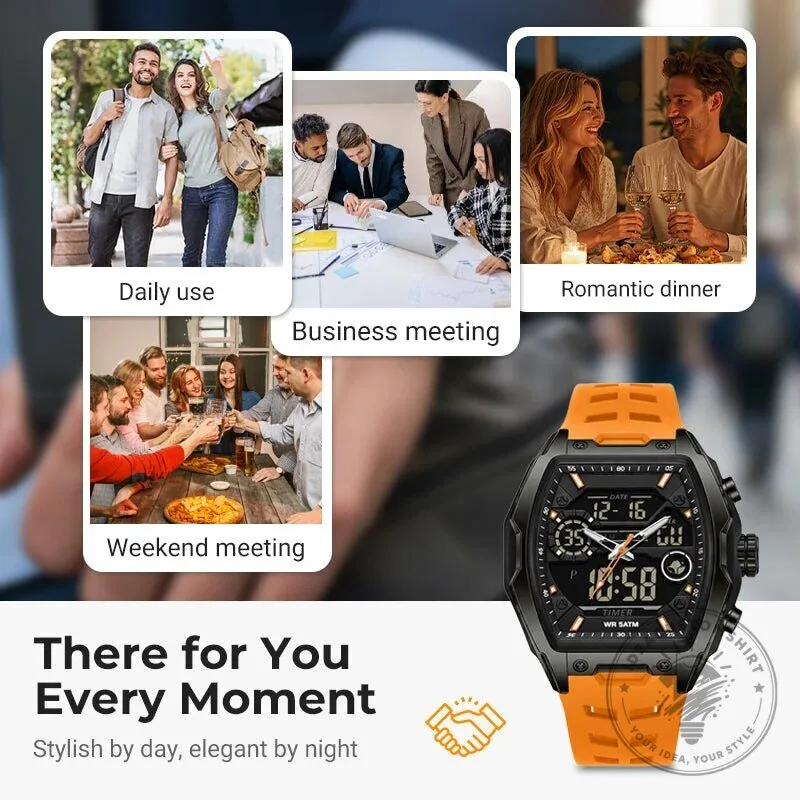 Men's Dual Display Sports Watch with Luminous Dial and Orange Strap 27 Men