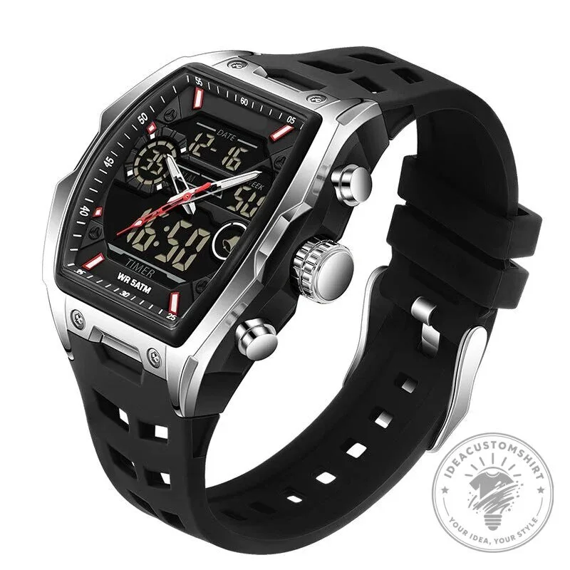 Men's Dual Display Sports Watch with Luminous Dial and Orange Strap 28 Men