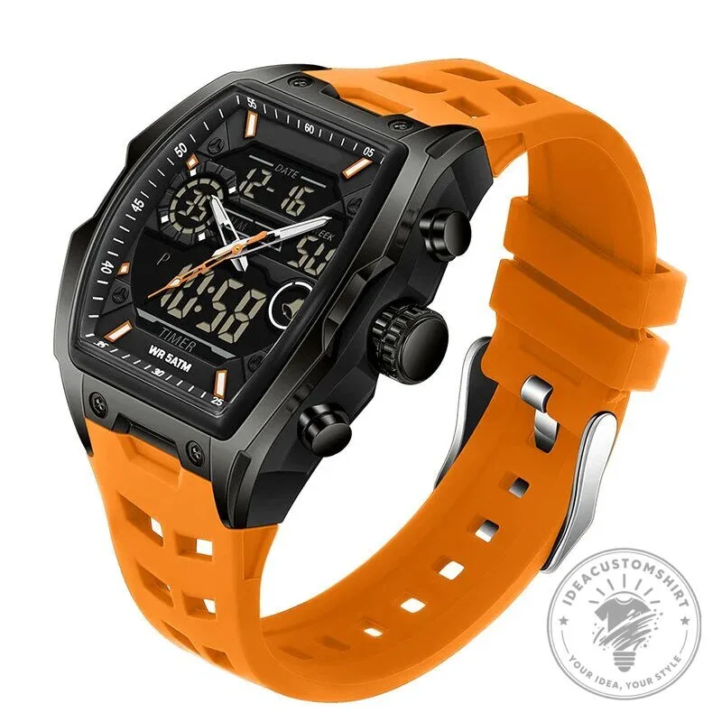 Men's Dual Display Sports Watch with Luminous Dial and Orange Strap 29 Men