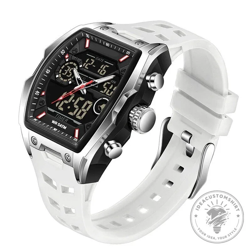 Men's Dual Display Sports Watch with Luminous Dial and Orange Strap 30 Men