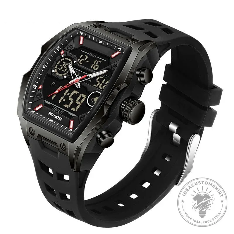 Men's Dual Display Sports Watch with Luminous Dial and Orange Strap 31 Men