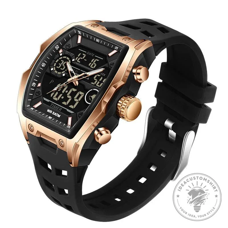 Men's Dual Display Sports Watch with Luminous Dial and Orange Strap 32 Men