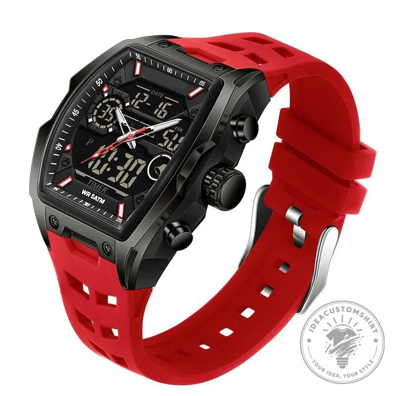 Men's Dual Display Sports Watch with Luminous Dial and Orange Strap 33 Men