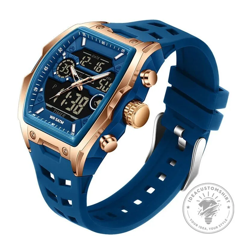 Men's Dual Display Sports Watch with Luminous Dial and Orange Strap 34 Men