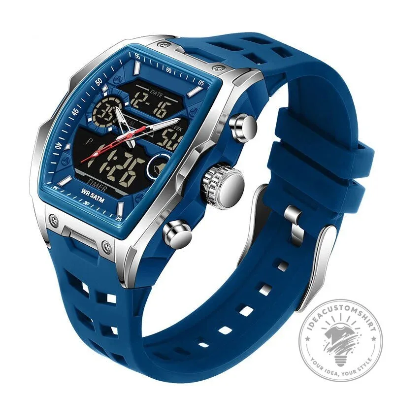 Men's Dual Display Sports Watch with Luminous Dial and Orange Strap 35 Men