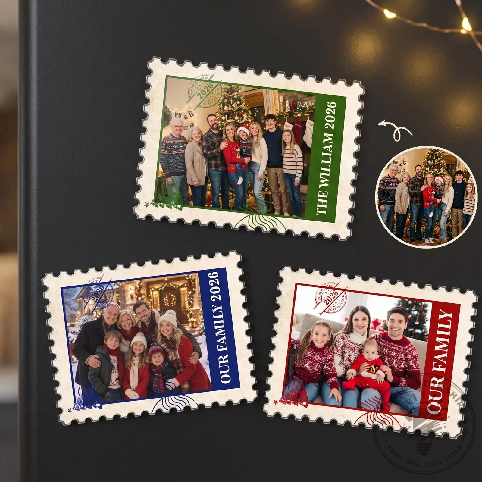 Personalized Family Photo Postage Stamp Christmas Holiday Refrigerator Magnet