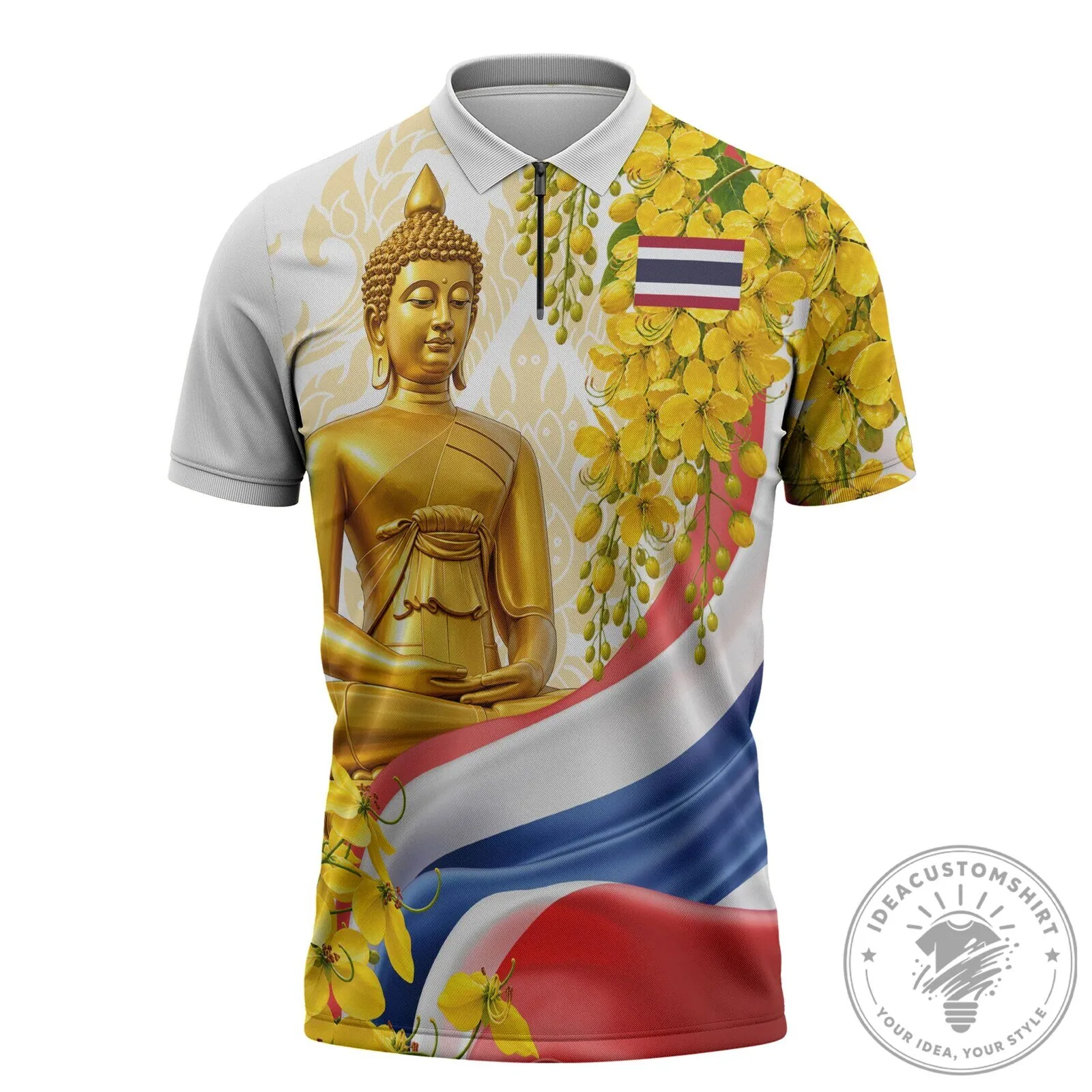 Golden Buddha Elephant Thai Culture Heritage Temple Ratchaphruek Art Polo Shirt 5 Golden Buddha Elephant Thai Culture Heritage Temple Ratchaphruek Art Polo Shirt