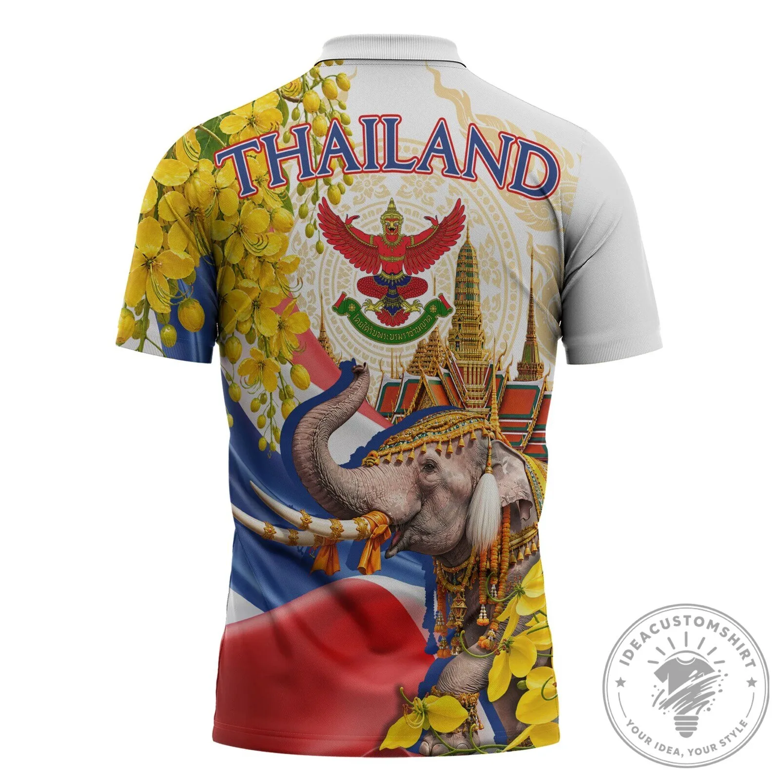 Golden Buddha Elephant Thai Culture Heritage Temple Ratchaphruek Art Polo Shirt 9 Golden Buddha Elephant Thai Culture Heritage Temple Ratchaphruek Art Polo Shirt