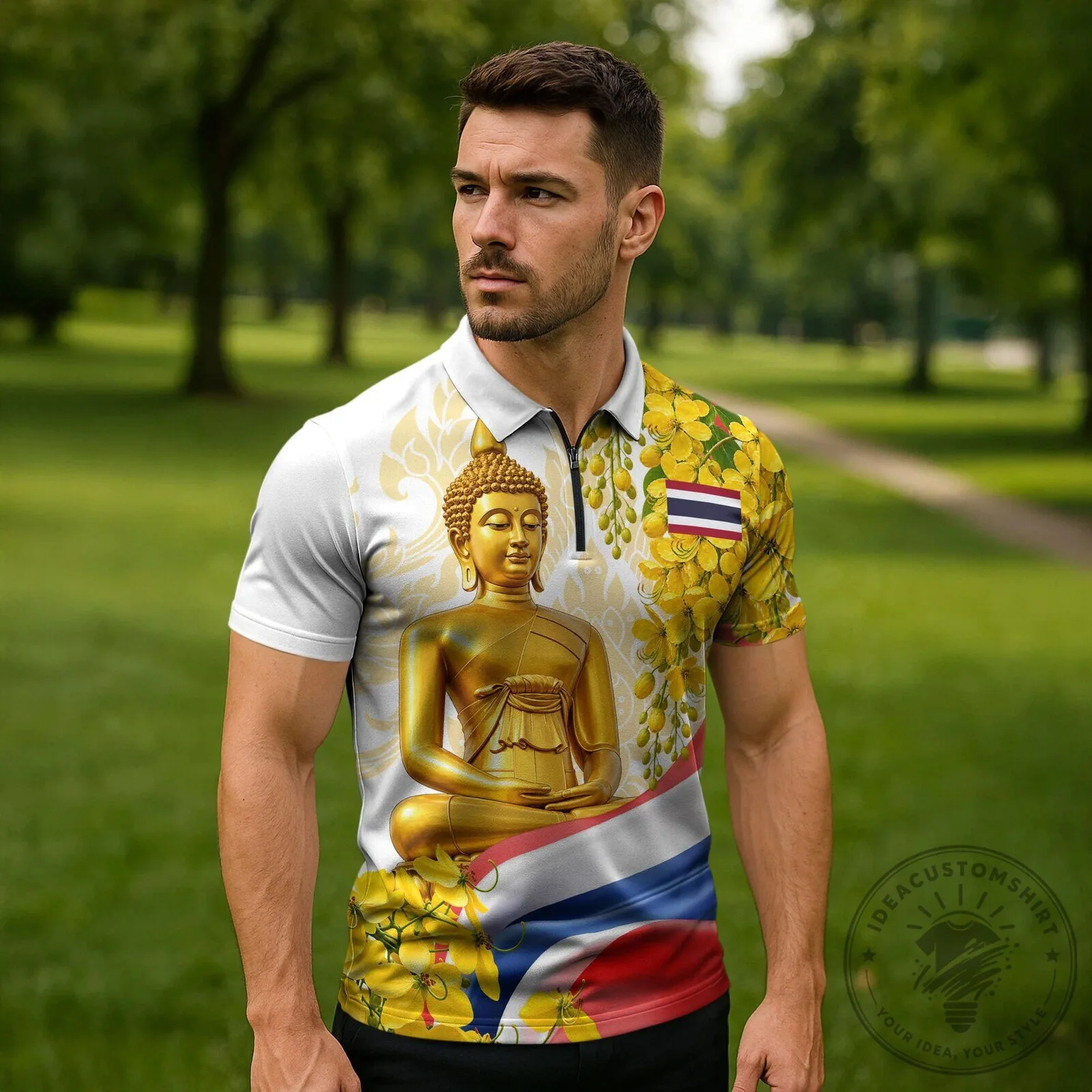 Golden Buddha Elephant Thai Culture Heritage Temple Ratchaphruek Art Polo Shirt 10 Golden Buddha Elephant Thai Culture Heritage Temple Ratchaphruek Art Polo Shirt