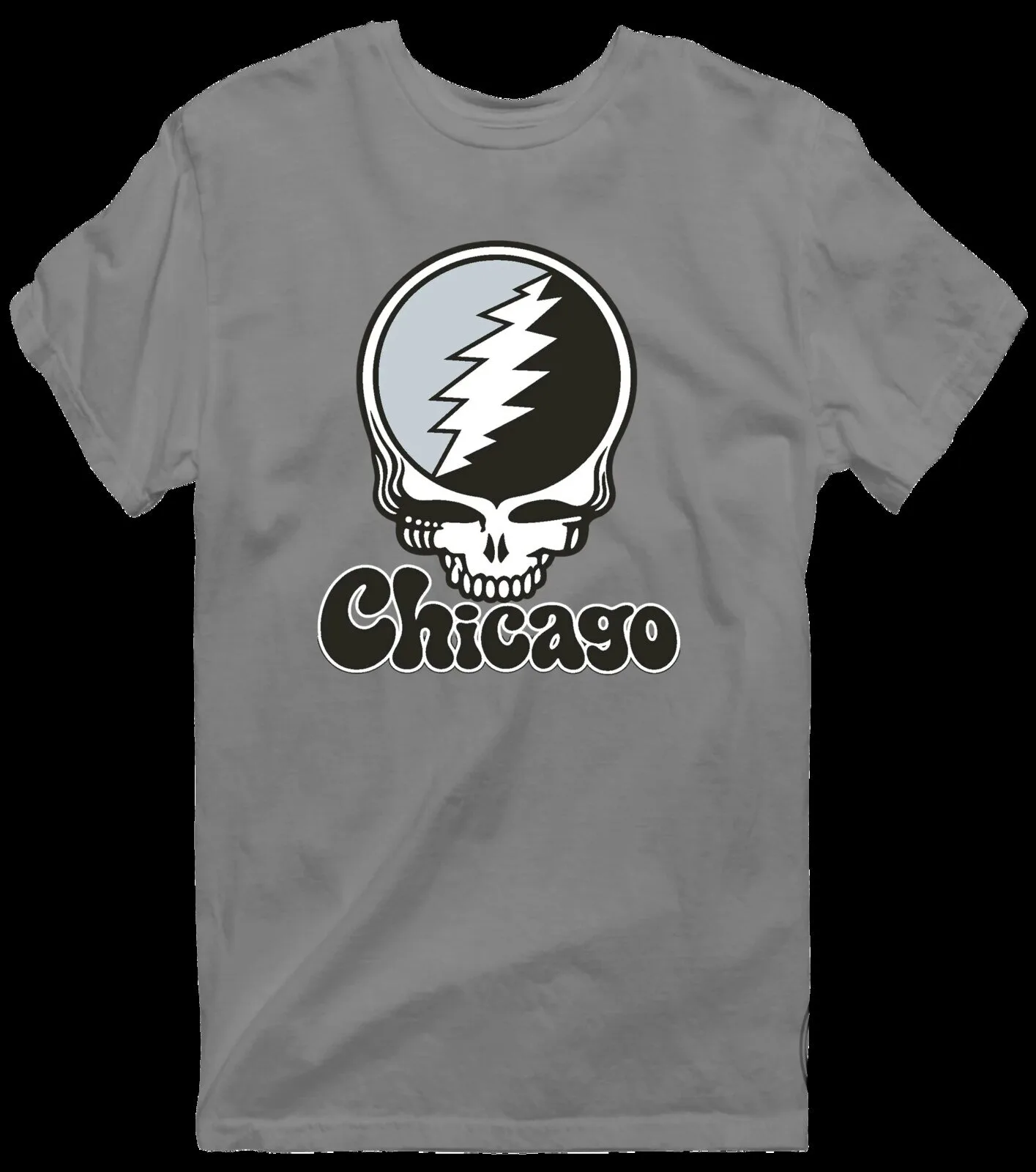 Grateful Dead Chicago Stealie Skull Logo Music Fan White T-Shirt 19 Grateful Dead Chicago Stealie Skull Logo Music Fan White T-Shirt