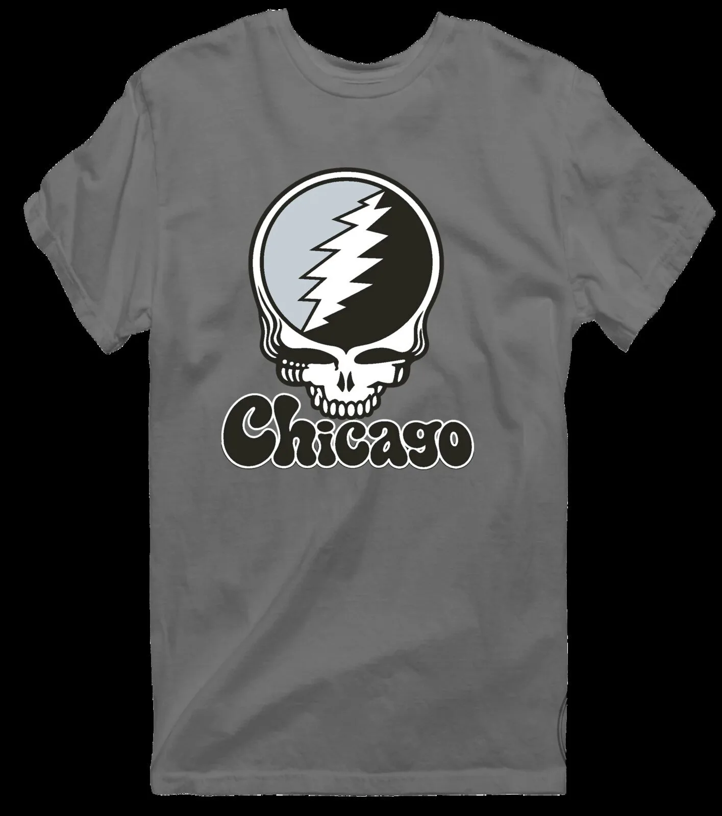 Grateful Dead Chicago Stealie Skull Logo Music Fan White T-Shirt 24 Grateful Dead Chicago Stealie Skull Logo Music Fan White T-Shirt