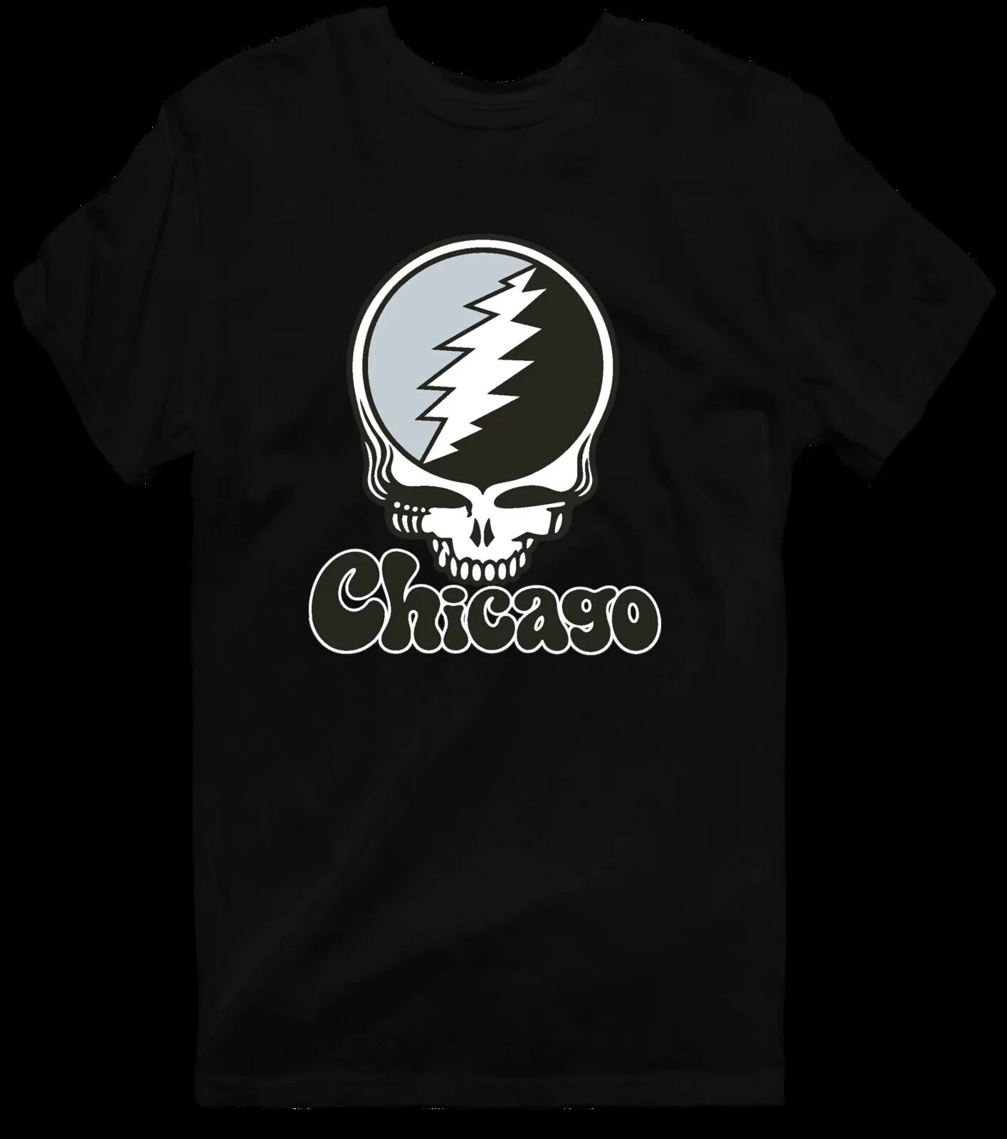 Grateful Dead Chicago Stealie Skull Logo Music Fan White T-Shirt 29 Grateful Dead Chicago Stealie Skull Logo Music Fan White T-Shirt