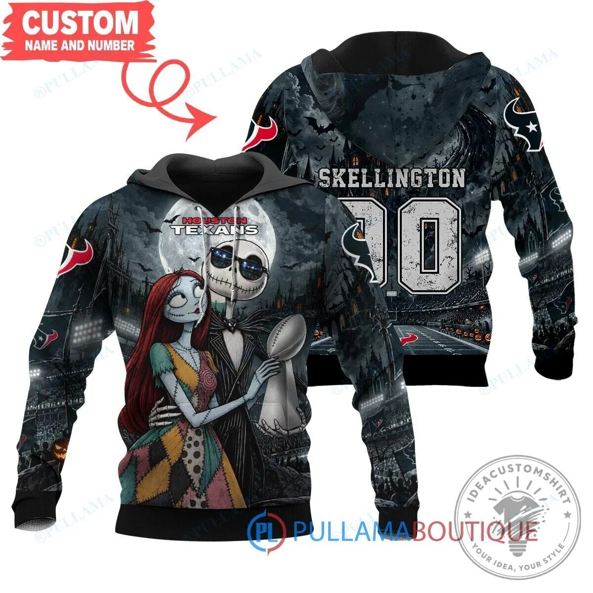 Houston Texans Jack Skellington and Sally Moonlit Nightmare Before Christmas Hoodie