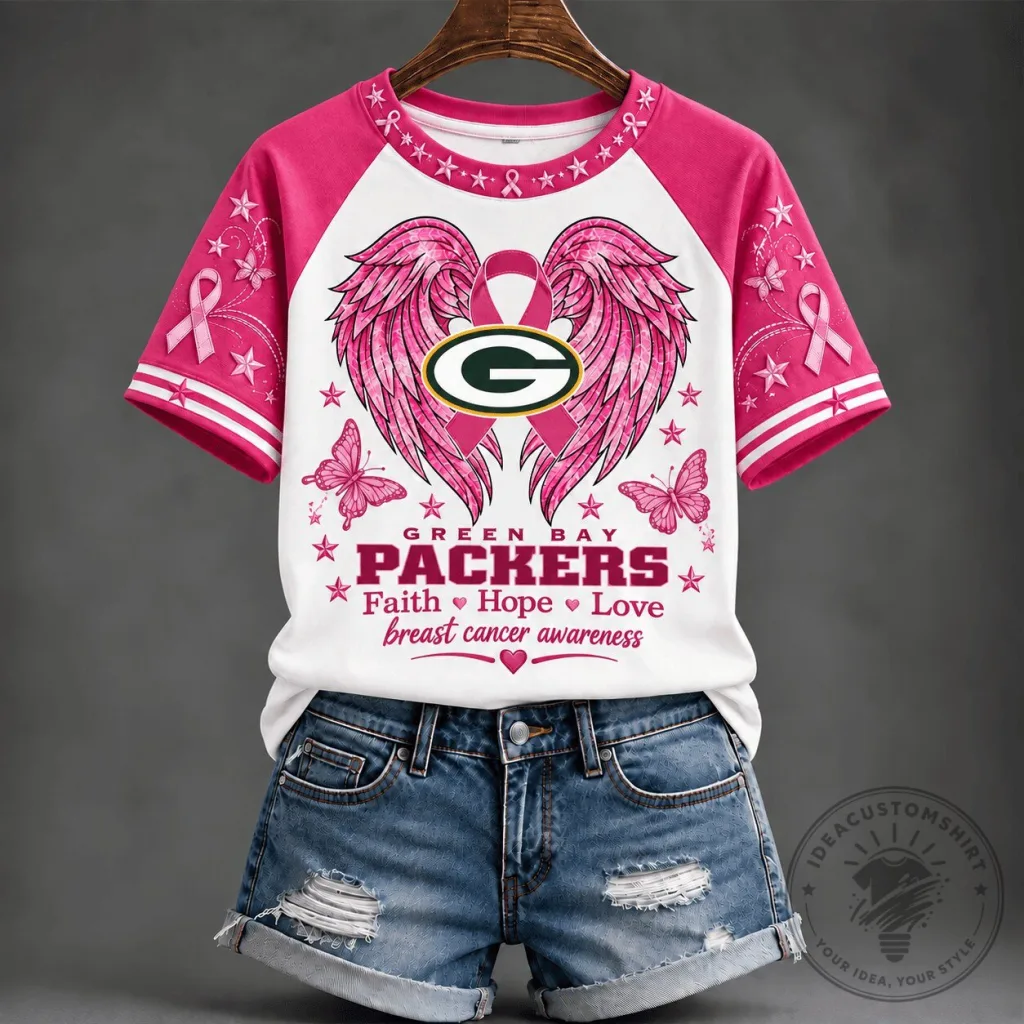 Breast Cancer Awareness T-Shirt featuring Green Bay Packers' Faith, Hope, and Love 1 Breast Cancer Awareness T-Shirt featuring Green Bay Packers' Faith, Hope, and Love