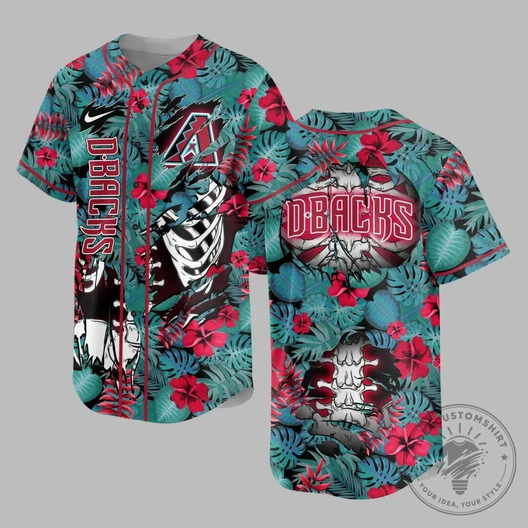 Arizona Diamondbacks Skull Tropical Hawaiian Baseball Jersey