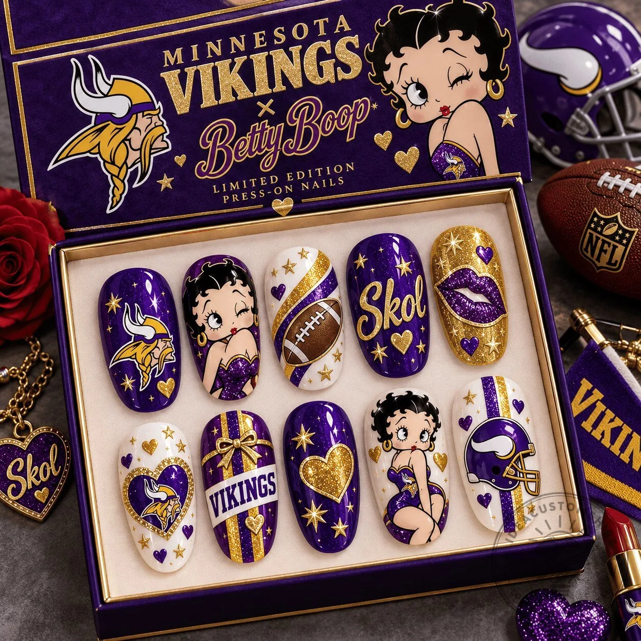 Minnesota Vikings Betty Boop Limited Edition Football Fan Press-On Nails