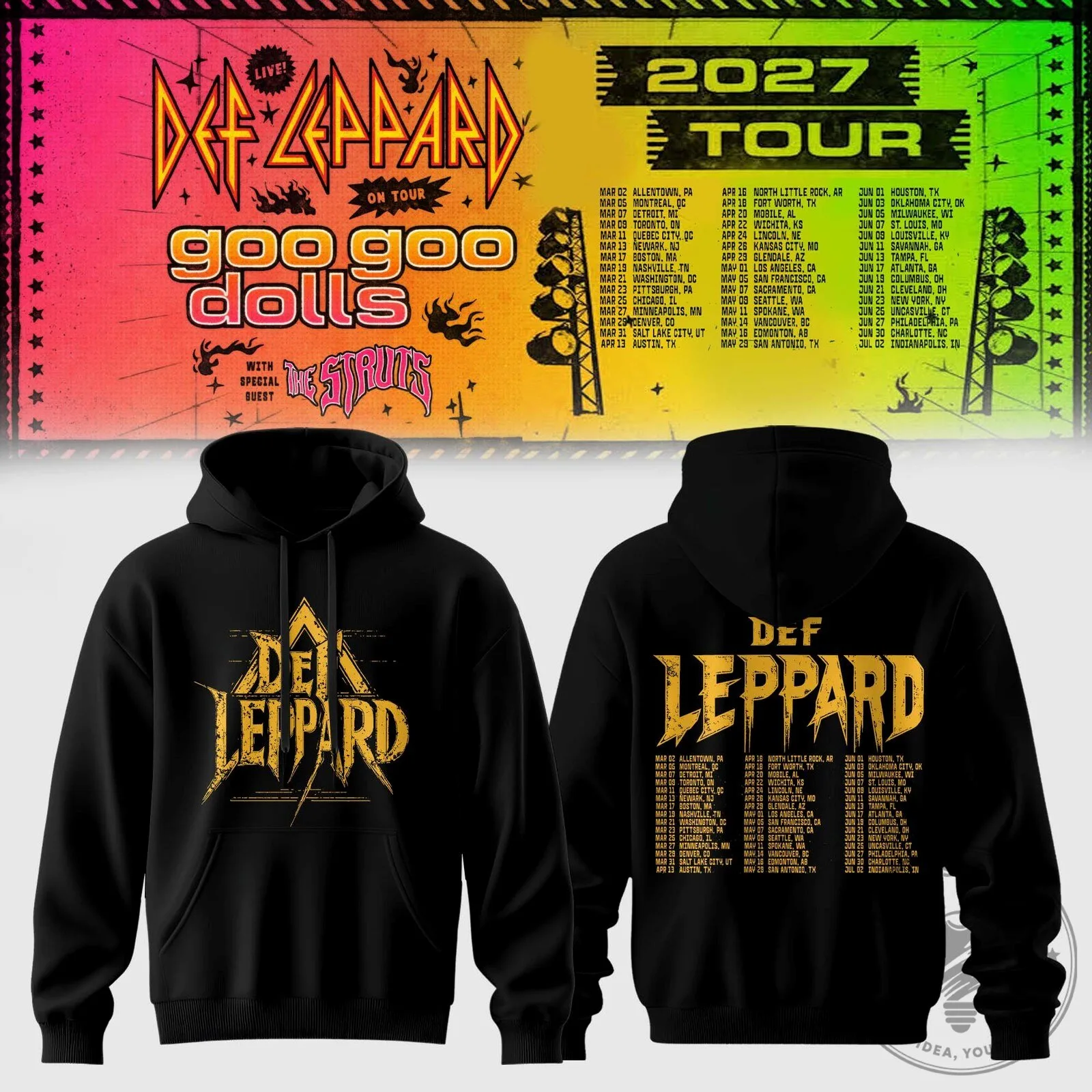 Black Hoodie for the 2027 North American Tour featuring Def Leppard and Goo Goo Dolls
