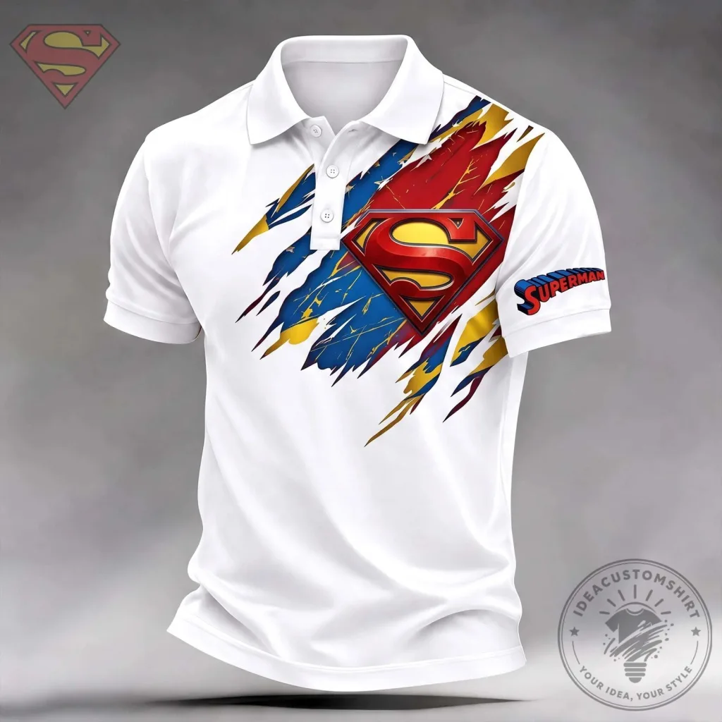 Superman Distressed Logo Red and Blue Design Polo Shirt Superman Distressed Logo Red and Blue Design Polo Shirt