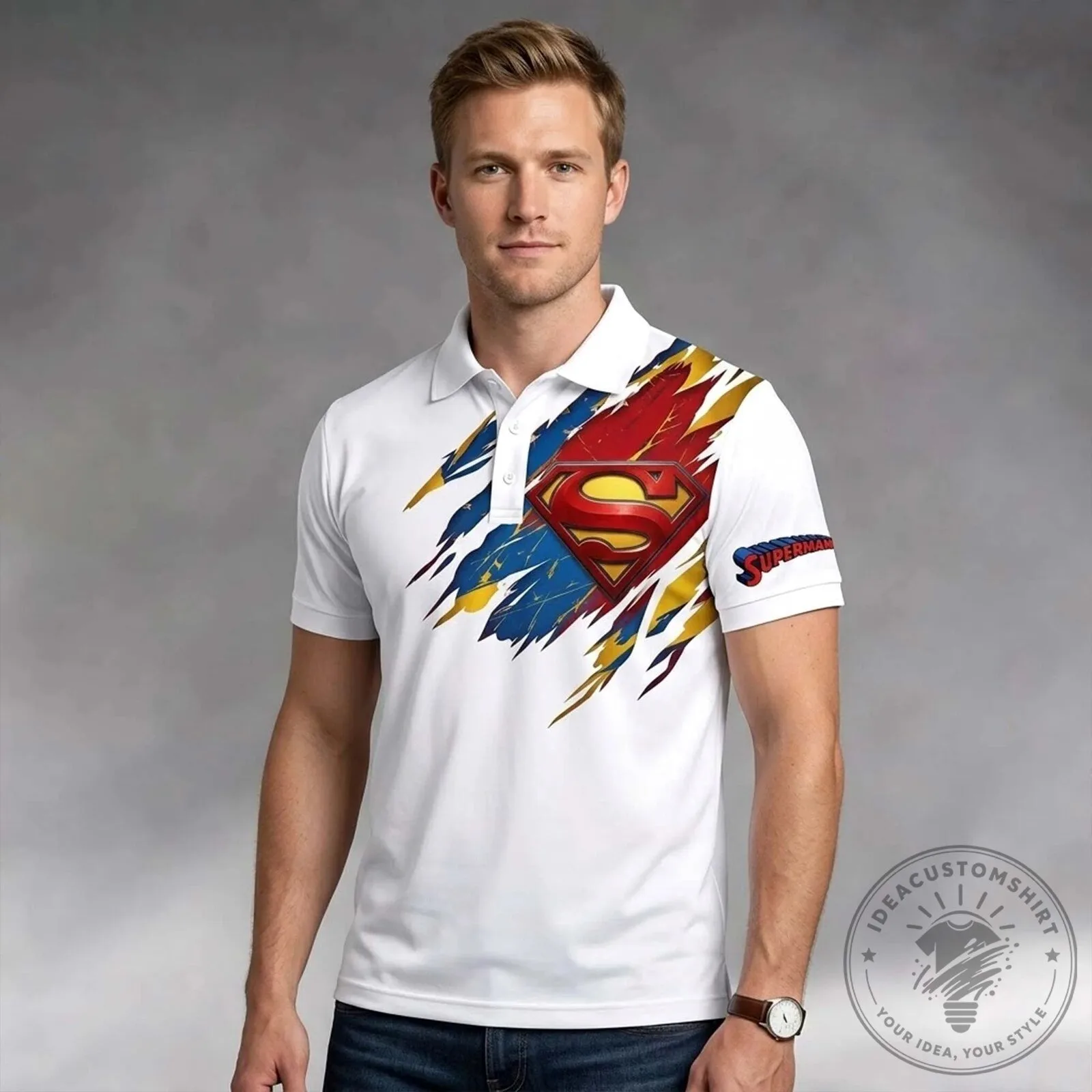 Superman Distressed Logo Red and Blue Design Polo Shirt 9 Superman Distressed Logo Red and Blue Design Polo Shirt