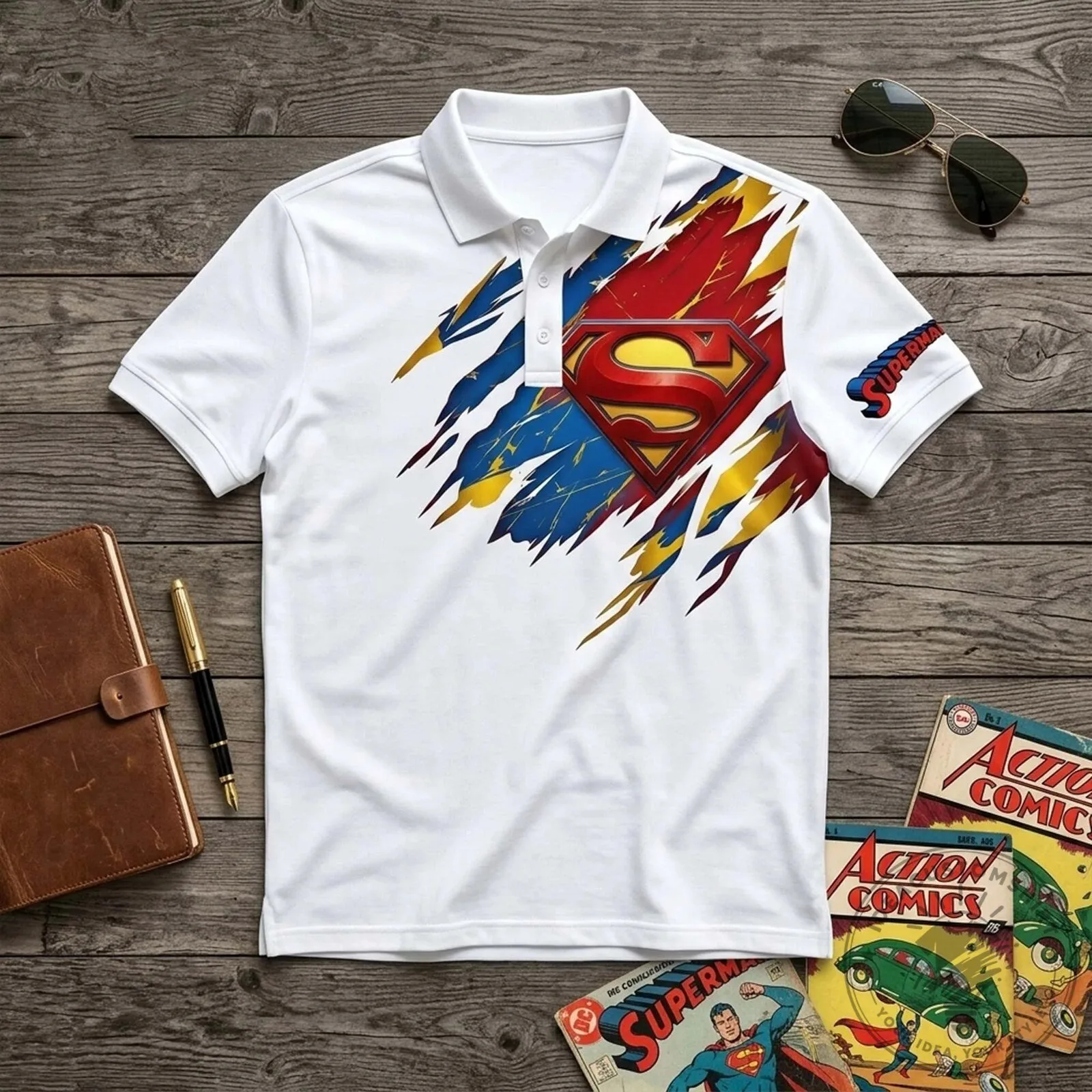 Superman Distressed Logo Red and Blue Design Polo Shirt 10 Superman Distressed Logo Red and Blue Design Polo Shirt