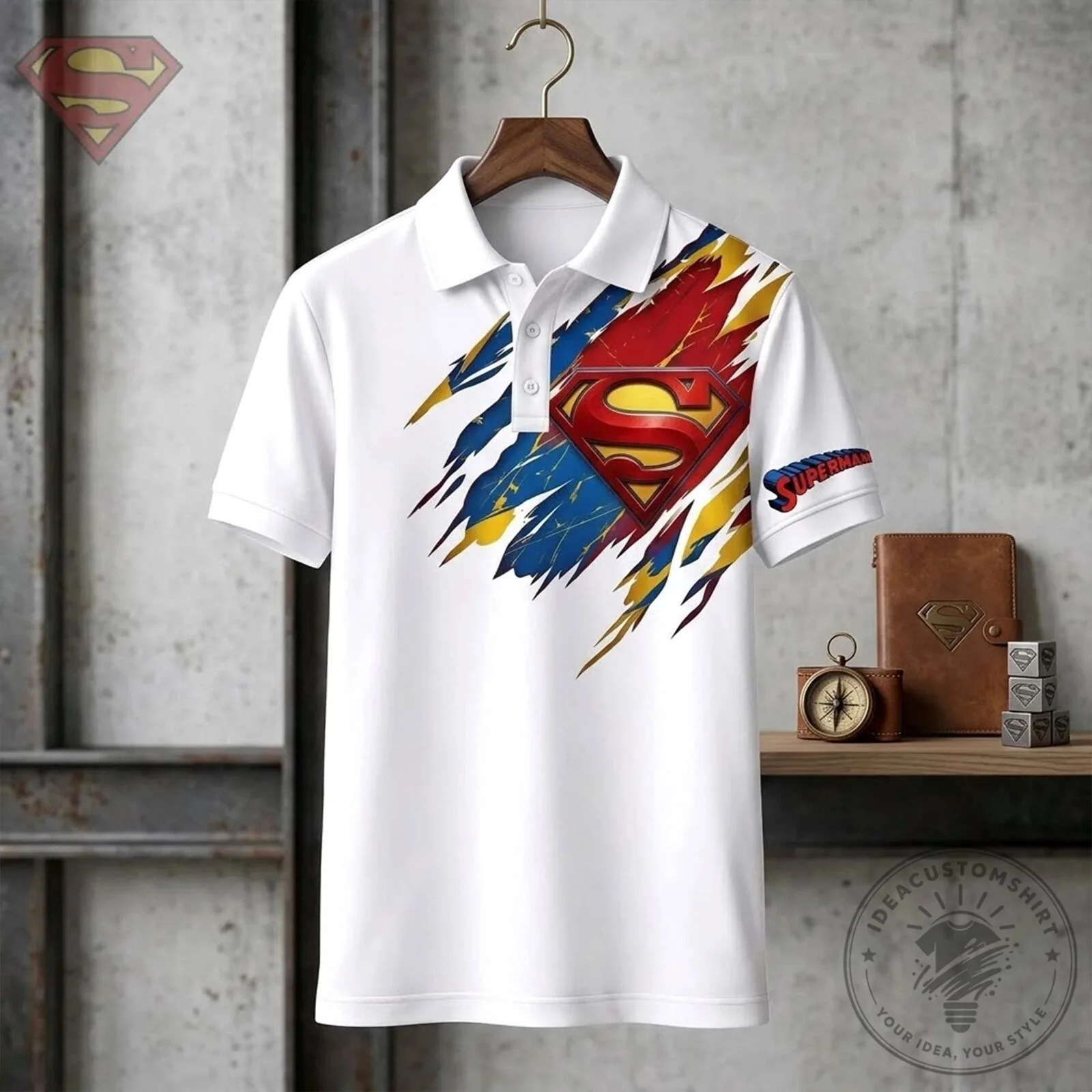 Superman Distressed Logo Red and Blue Design Polo Shirt 11 Superman Distressed Logo Red and Blue Design Polo Shirt