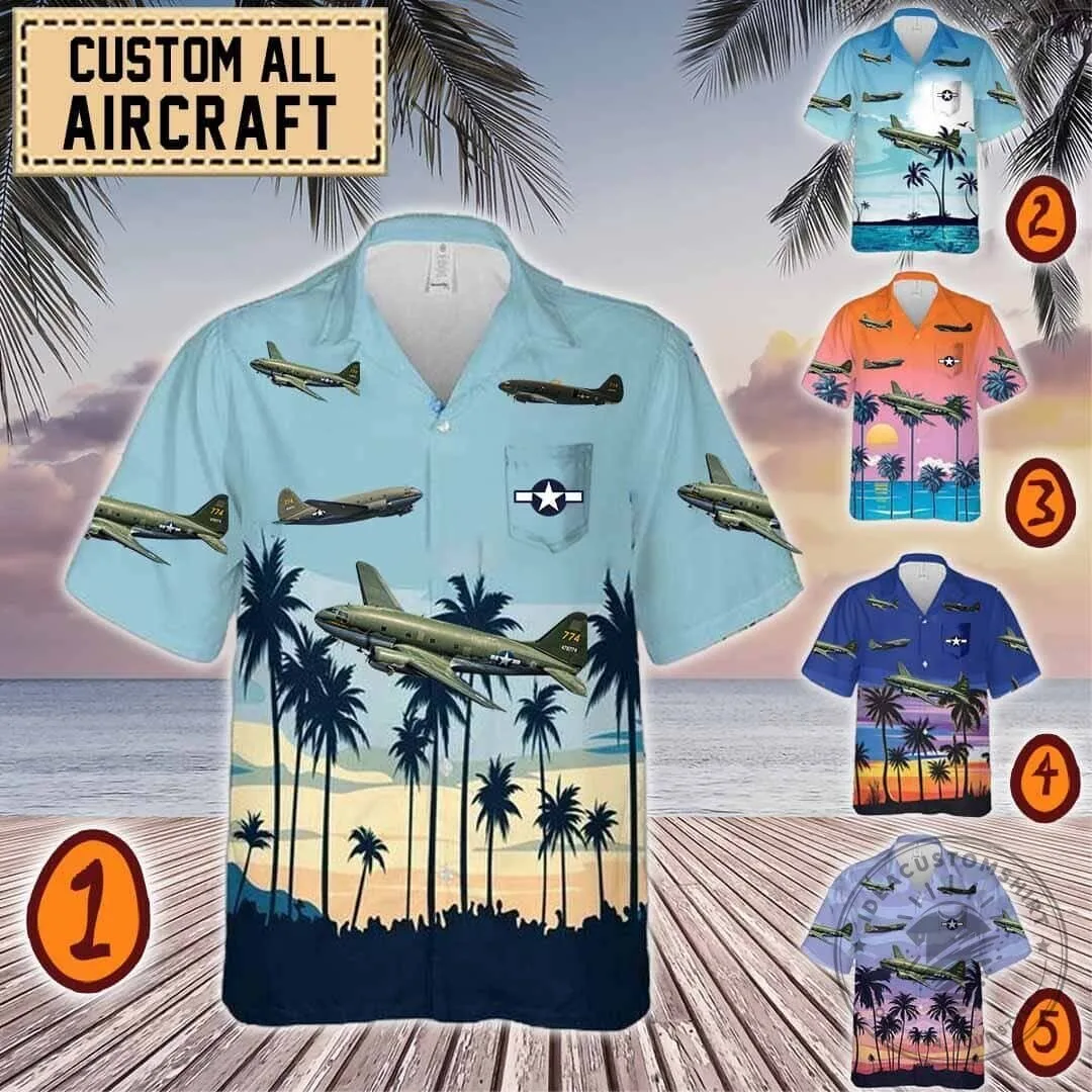 Curtiss C-46 Commando Military Transport Aircraft Hawaiian Shirt