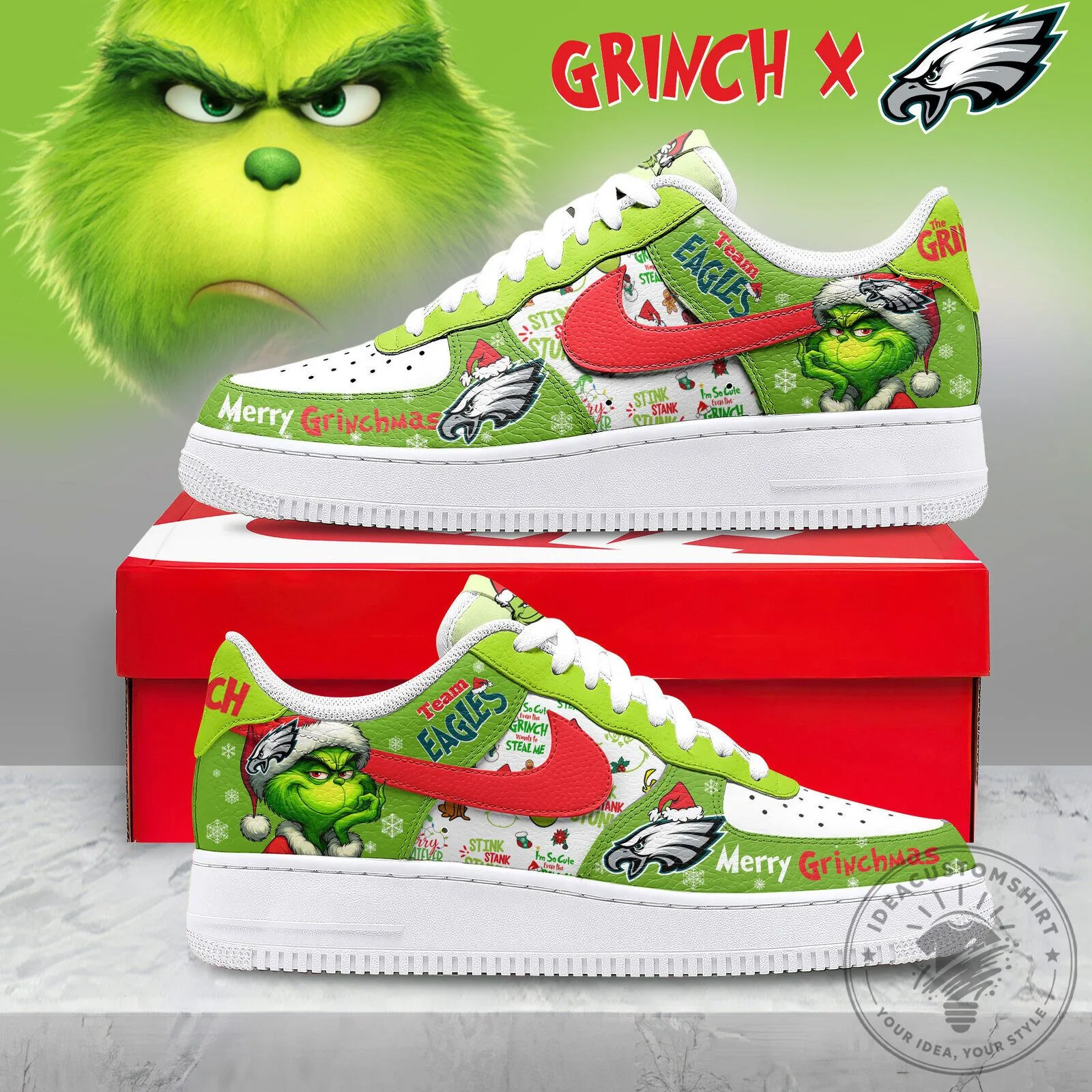 Philadelphia Eagles Grinch Merry Grinchmas Christmas Holiday Shoes