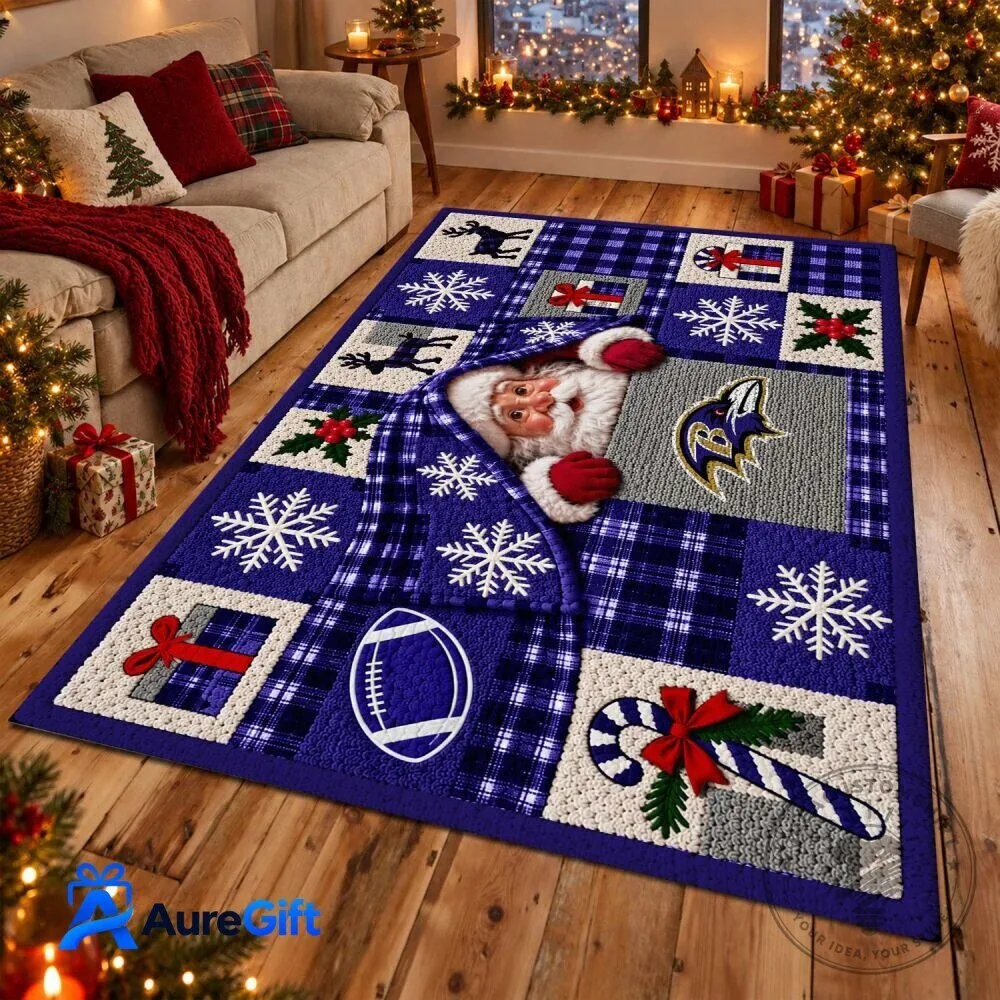 Baltimore Ravens Football Team Christmas Holiday Santa Claus Snowflakes Area Rug 1 Baltimore Ravens Football Team Christmas Holiday Santa Claus Snowflakes Area Rug