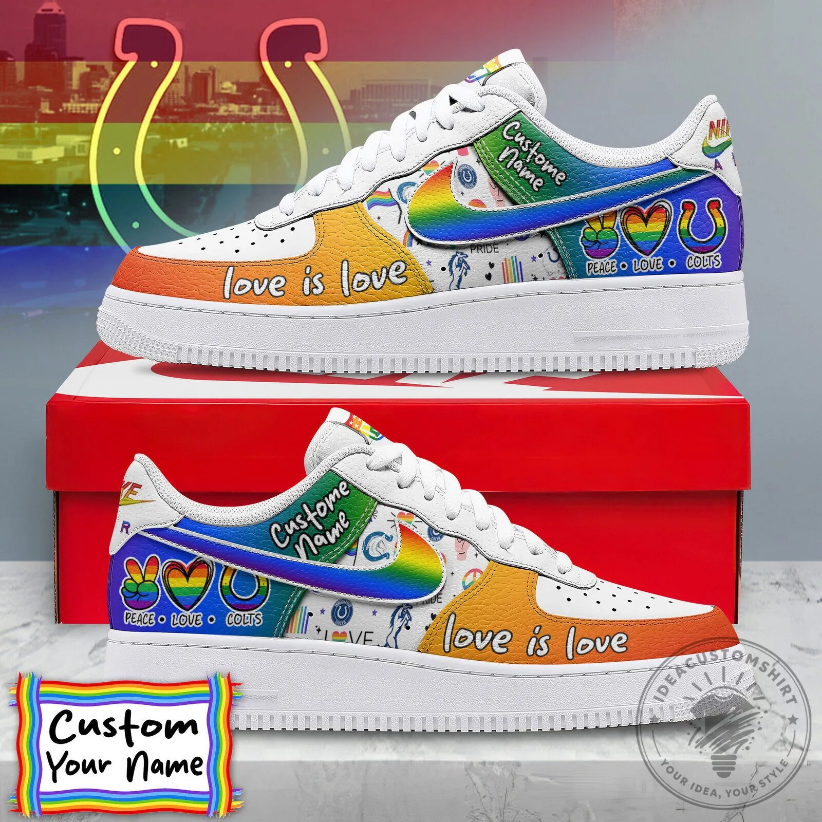 Indianapolis Colts Pride Love Is Love Custom Name Rainbow Flag Shoes