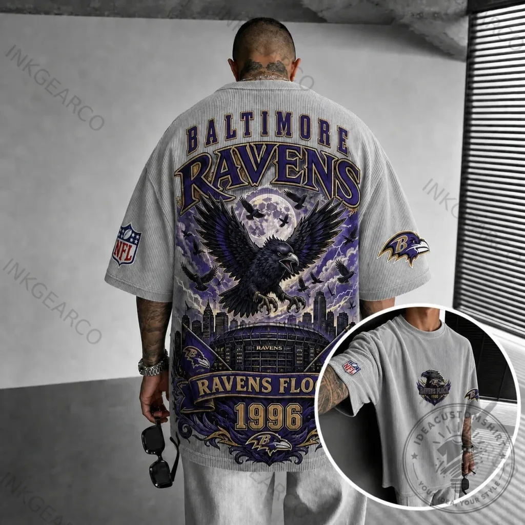Gray Striped Short Sleeve Shirt for Baltimore Ravens NFL Football Team Gray Striped Short Sleeve Shirt for Baltimore Ravens NFL Football Team