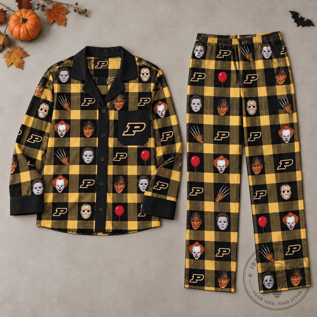 Purdue Boilermakers Halloween Horror Movie Characters Pajamas Set Purdue Boilermakers Halloween Horror Movie Characters Pajamas Set